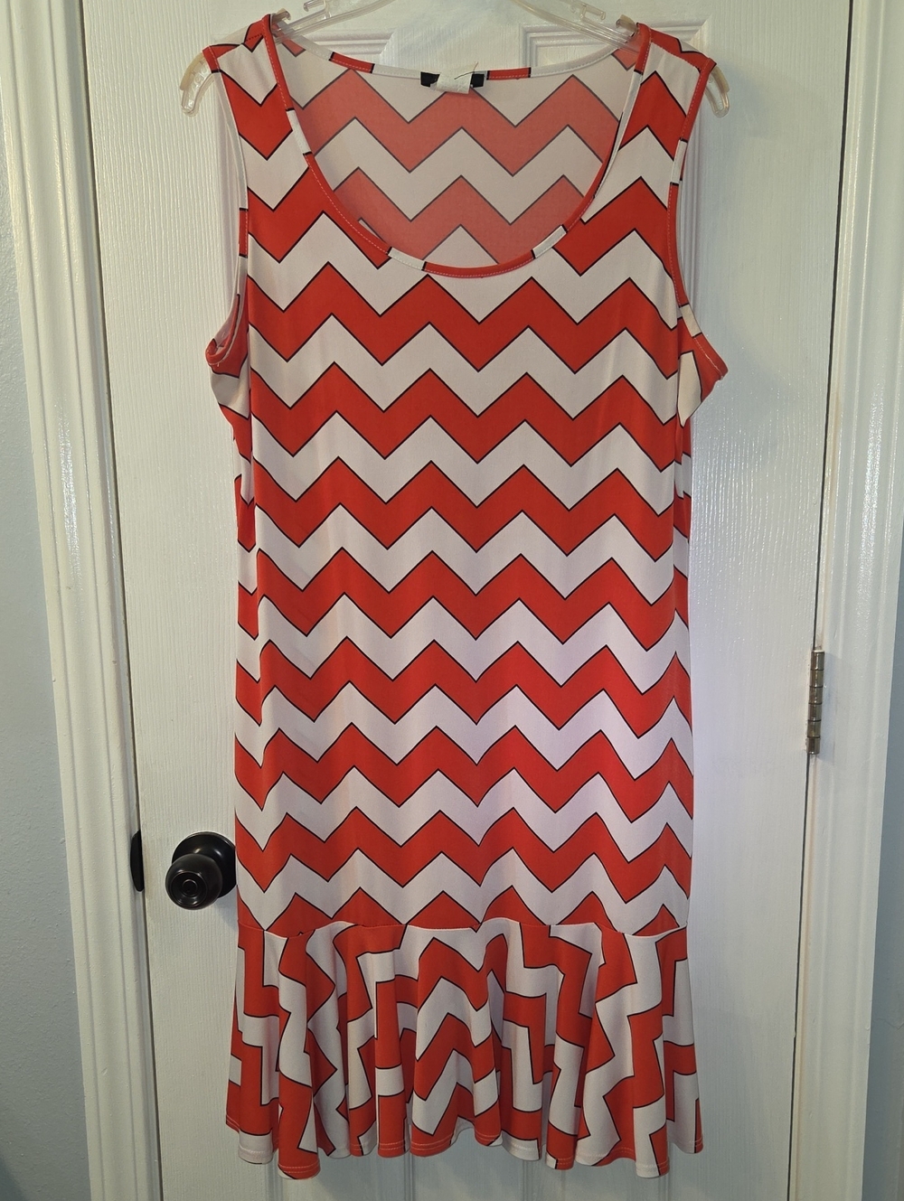 MSK Chevron Sleeveless Ruffle-Hem Dress